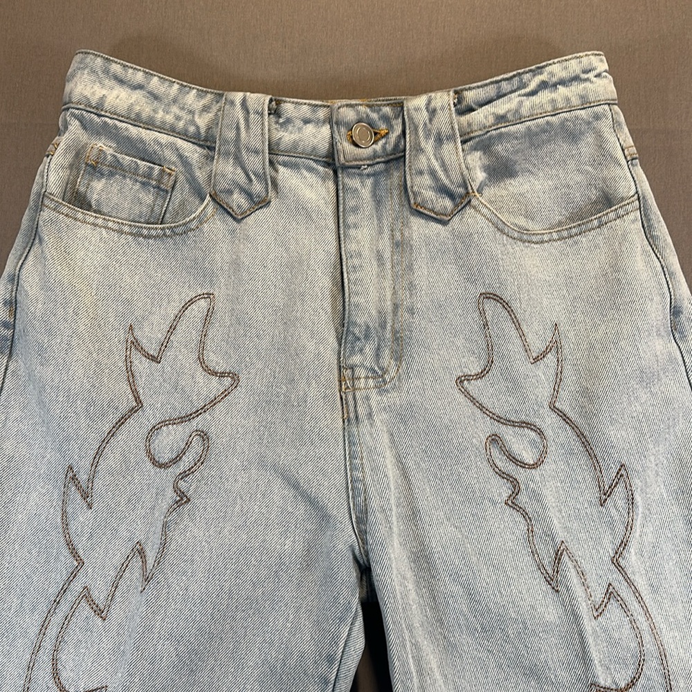 Et Clet Western Embroidered Flame Detail Straight Leg Jeans - Womens Small - Picture 4 of 16